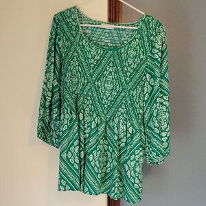 🆕️ Croft & Barrow Green Patterned Women's Top Size XXL